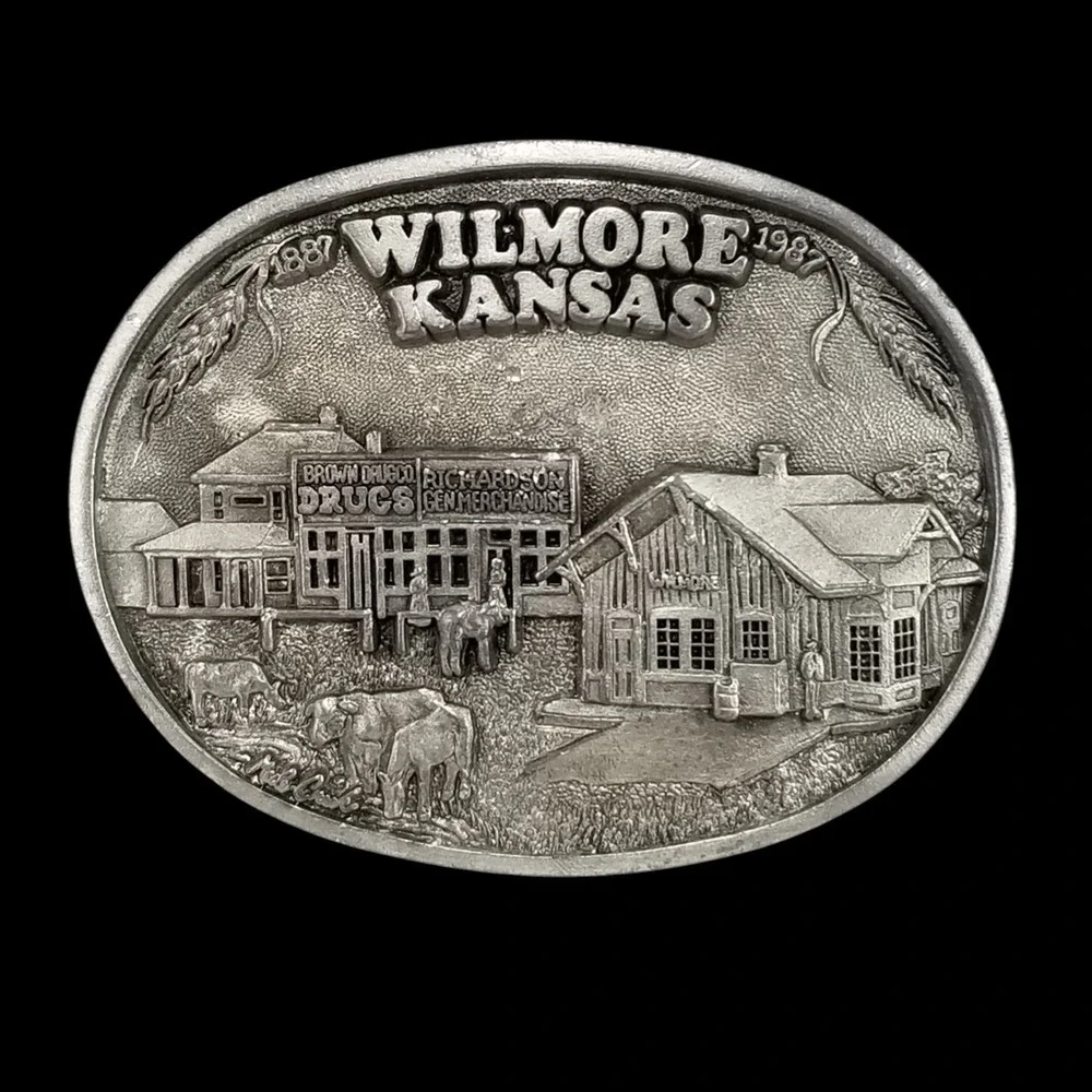 Western Associates‎ Belt Buckle Wilmore Kansas Centennial 1987 Vintage Farming